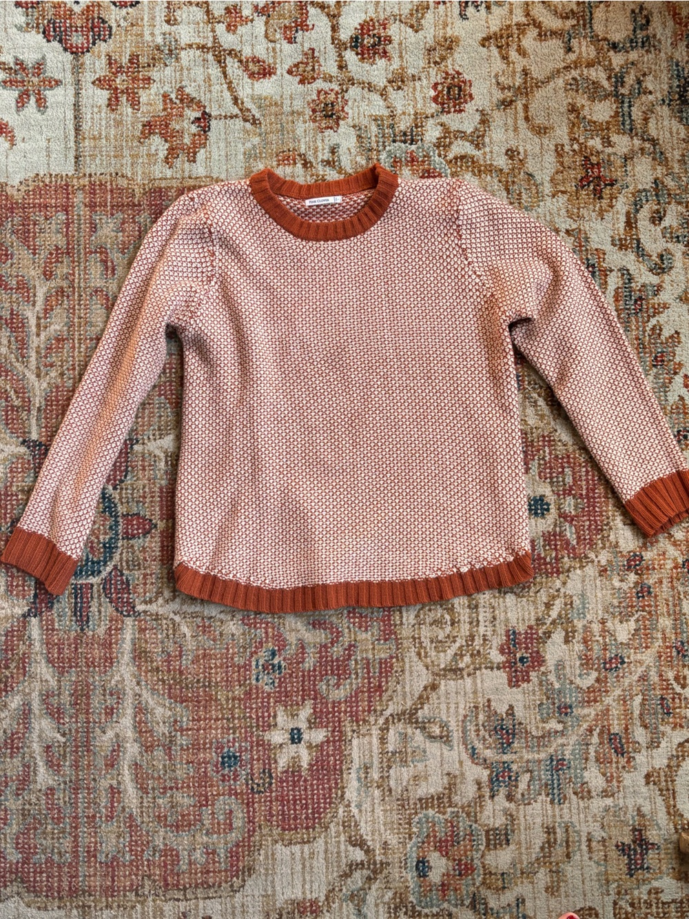 Pink Clover Terracotta Rust & Cream Textured Knit Crewneck Sweater Size L